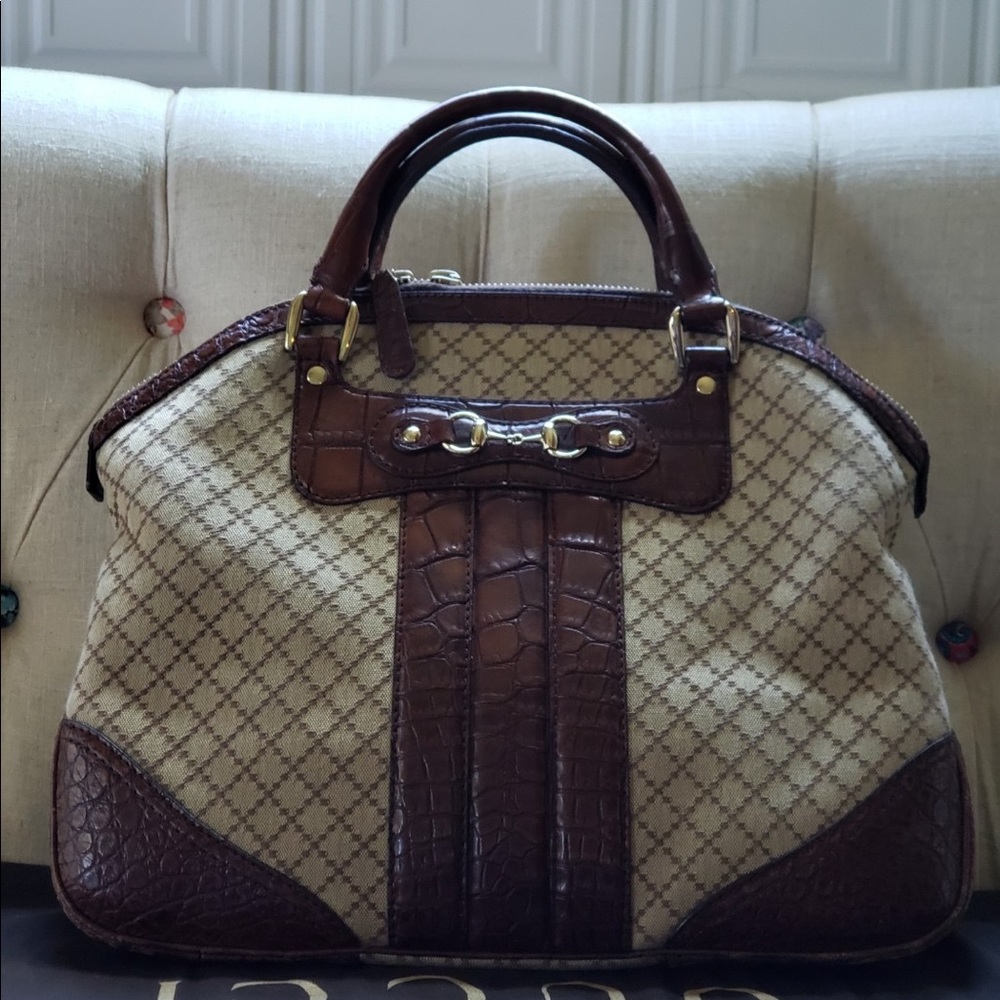 Pre Owned Gucci Cathrine Top Handle Bag with Crocodile Leather Trim in XLNT COND